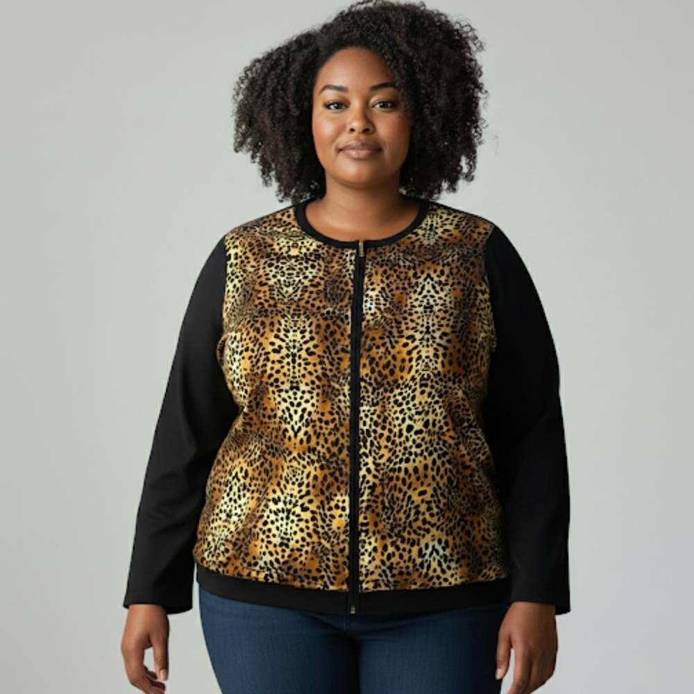 Jones New York Animal Print Lightweight Jacket Zip Front Satin Women's Sz 2X NWT